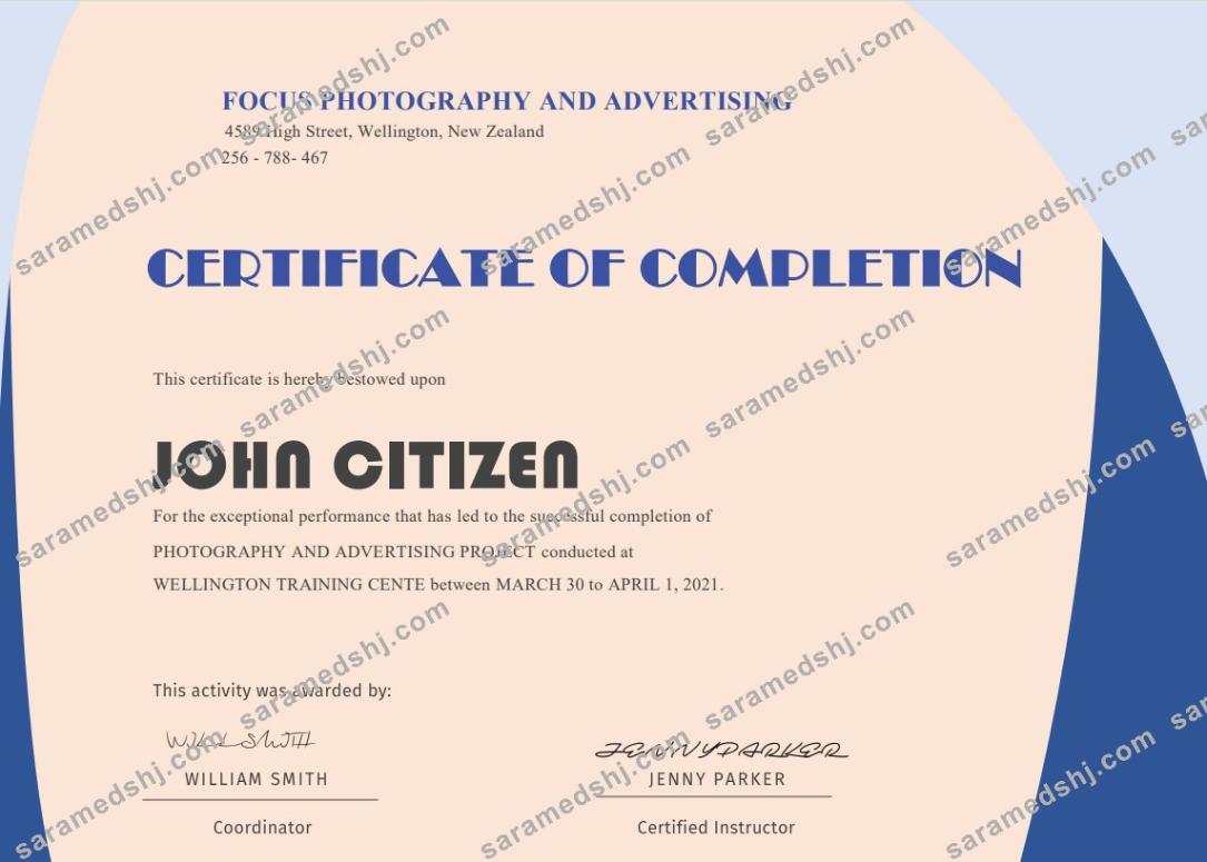 USA Completion Certificate template in Word and PDF format